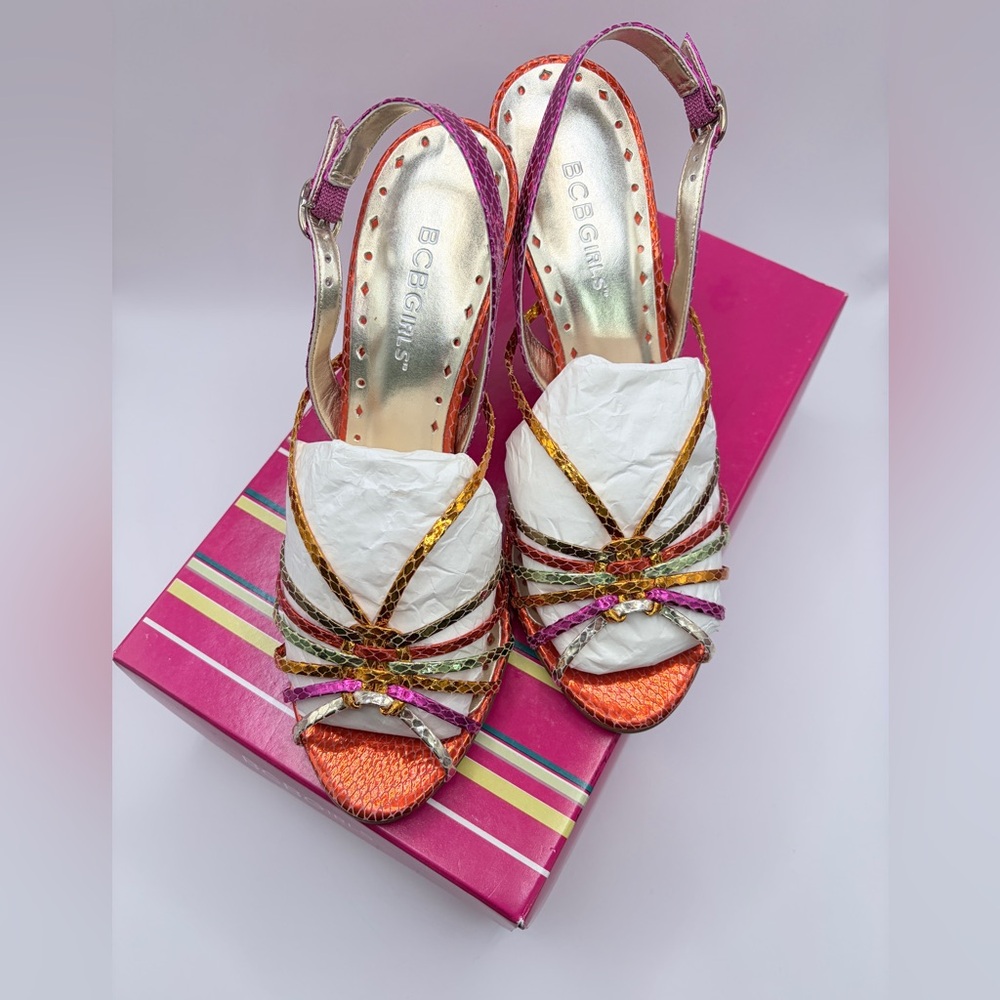 BCBGirls Vibrant Multicolor Strappy Heels